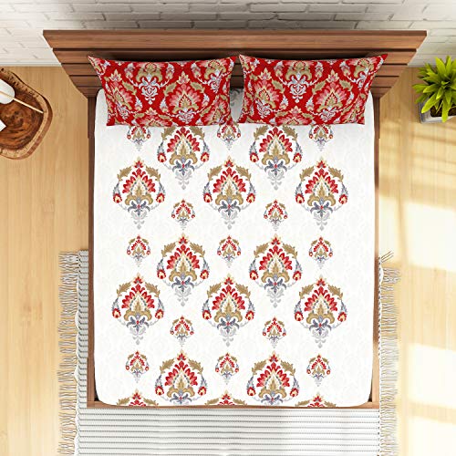 Spaces Atrium 144 TC 100% Cotton Queen Size Double Bedsheet with 2 Pillow Covers (Ornate, 88" X 100" Inches) - Poppy Red - Image 7