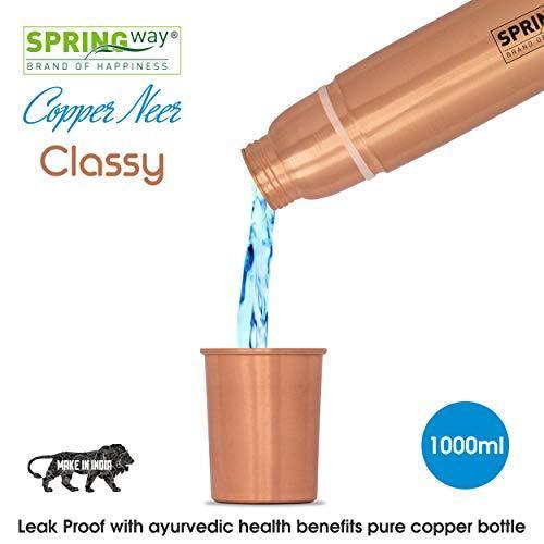SPRINGWAY - Brand of Happiness® - Copper Neer Classy Pure Copper Water Bottle with Glass, Advanced Leak Proof Protection and Joint Less, Ayurveda and Yoga Health Benefits. (1000ml, 1Unit) - Image 3
