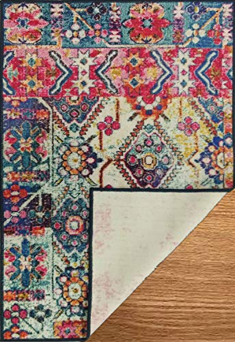 Status Contract Abstract Persian Persian Carpet Rug Runner with Anti Slip Backing (Multicolour, Polyester, 5 x7 Feet) - Image 2