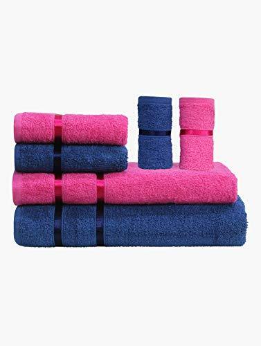 Story@Home 6 Piece Cotton Bath And Hand Towel Set - Pink And Navy