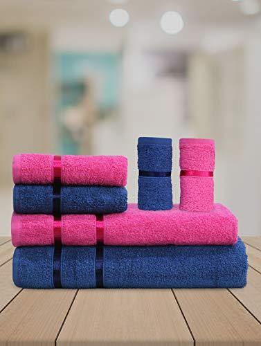 Story@Home 6 Piece Cotton Bath And Hand Towel Set - Pink And Navy - Image 5