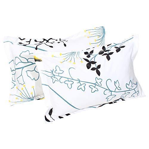 Story@Home Floral Leaf Print Combed Cotton Elegant Luxury Designer 1 PC King Size Bed Graceful bedsheet with 2 Pillow Covers - White and Blue - Image 3
