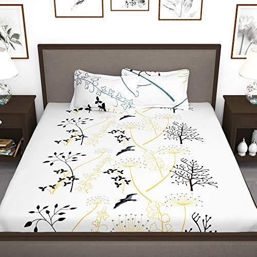 Story@Home Floral Leaf Print Combed Cotton Elegant Luxury Designer 1 PC King Size Bed Graceful bedsheet with 2 Pillow Covers - White and Blue - Image 5