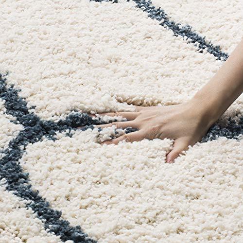 SWEET HOMES Carpet. Ultra Soft Shag Collection Handwoven Anti-Skid, Ogee Plush Area Rug, Size 5x7, feet Color, Ivory/Teal Bluee - Image 3
