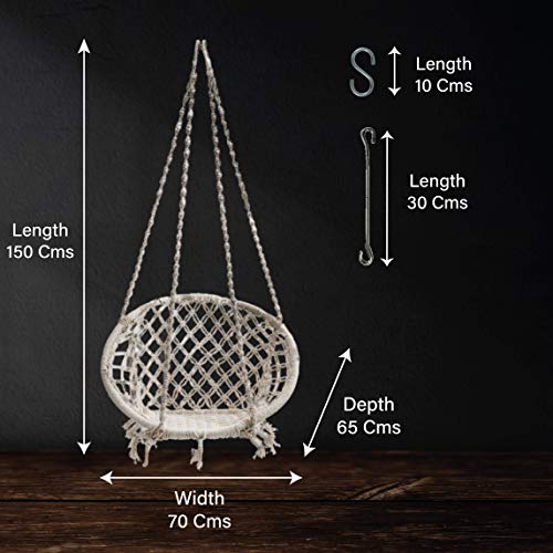 Swingzy Make In India, Cotton Rope Hanging Swing for Adults, Kids for Indoor, Outdoor, Home, Patio, Yard, Balcony, Garden (100 Kg Capacity, White) - Image 4