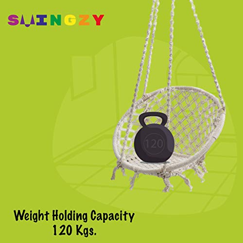 Swingzy Make In India, Cotton Rope Hanging Swing for Adults, Kids for Indoor, Outdoor, Home, Patio, Yard, Balcony, Garden (100 Kg Capacity, White) - Image 5