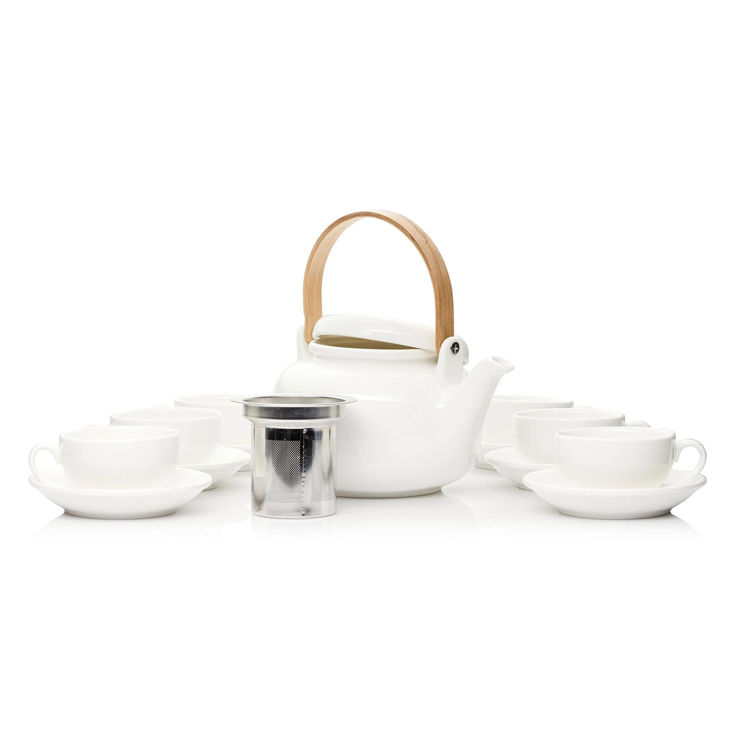 Te.Cha 1000ml Microwave Safe Teapot with Bamboo Handle (White_Set of 6) - Image 3