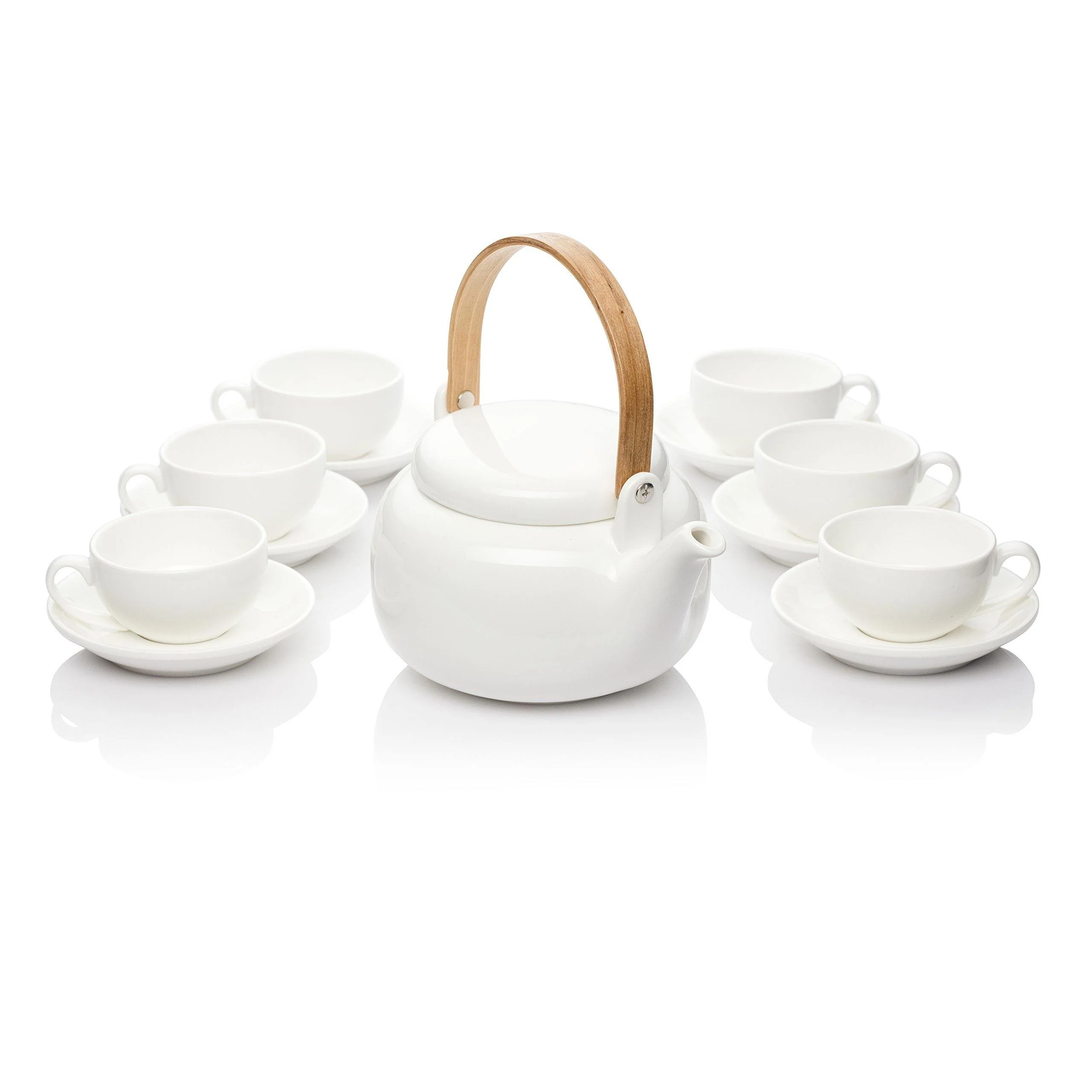 Te.Cha 1000ml Microwave Safe Teapot with Bamboo Handle (White_Set of 6) - Image 4