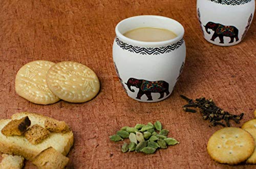 The Earth Store Re-useable Beautiful Elephant Ceramic Handmade Kullad/Cup Without Handle (White, 150 ml) Set of 6 - Image 4