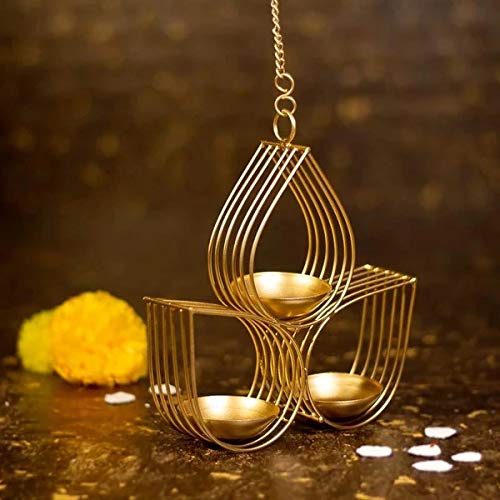 The Purple Tree Beautiful Wall Hanging Gold Tealight Candle Holder (Pack of 1) Metal Wall Sconce with Tealight Candles for Diwali Lighting Home Decoration
