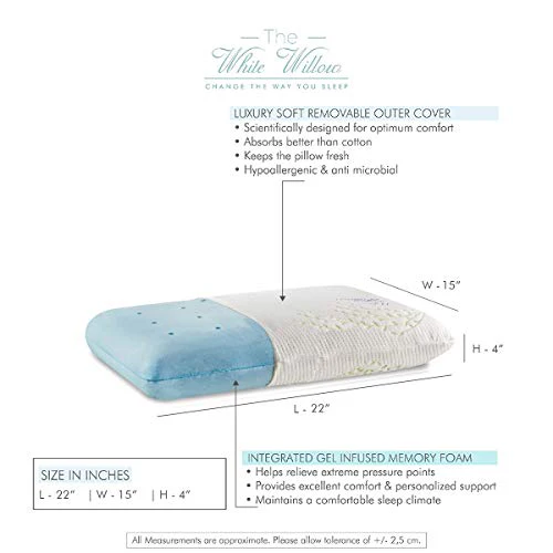 The White Willow Memory Foam Cooling Gel Orthopedic Bed Pillow For Sleeping & Neck Pain Relief Suitable For Back Sleeper, Side Sleeper & Stomach Sleeper With Pillow Cover (22"L x 15"W x 4"H,Multi) - Image 5