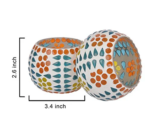 TIED RIBBONS Set of 2 Mosaic Glass Votives Tealight Candle Holders for Side or Center Table Dining Room Christmas Lighting Home Decoration and Gifts(Glass, Pack of 2) - Image 4