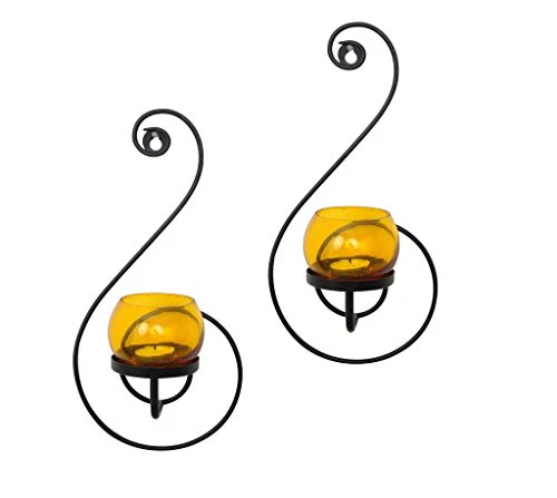 TIED RIBBONS Set of 2 Wall Hanging Tealight Candle Holder Metal Wall Sconce with Glass Cups and Tealight Candles for Christmas Lights for Home Decoration (Set of 2) - Image 3