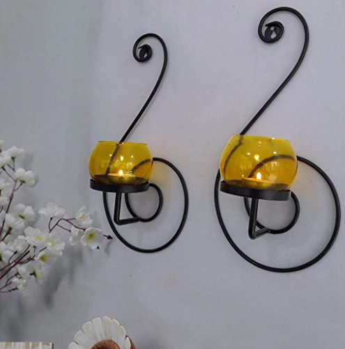 TIED RIBBONS Set of 2 Wall Hanging Tealight Candle Holder Metal Wall Sconce with Glass Cups and Tealight Candles for Christmas Lights for Home Decoration (Set of 2) - Image 4