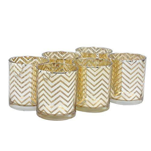 TIED RIBBONS Set of 6 Votive Glass Tealight Candle Holders - Diwali Lighting Decoration and Corporate Gift Item (Glass, Golden) - Image 3