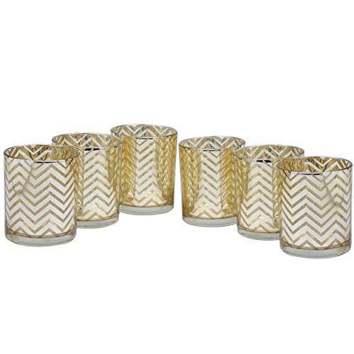 TIED RIBBONS Set of 6 Votive Glass Tealight Candle Holders - Diwali Lighting Decoration and Corporate Gift Item (Glass, Golden) - Image 4
