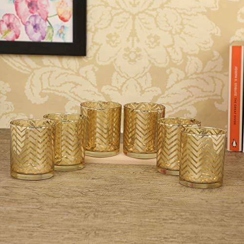 TIED RIBBONS Set of 6 Votive Glass Tealight Candle Holders - Diwali Lighting Decoration and Corporate Gift Item (Glass, Golden) - Image 5