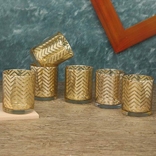TIED RIBBONS Set of 6 Votive Glass Tealight Candle Holders - Diwali Lighting Decoration and Corporate Gift Item (Glass, Golden) - Image 6