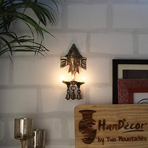Two Moustaches Brass Ganesha Wall Hanging Deepak with Bells | Home Decor Diya | - Image 6