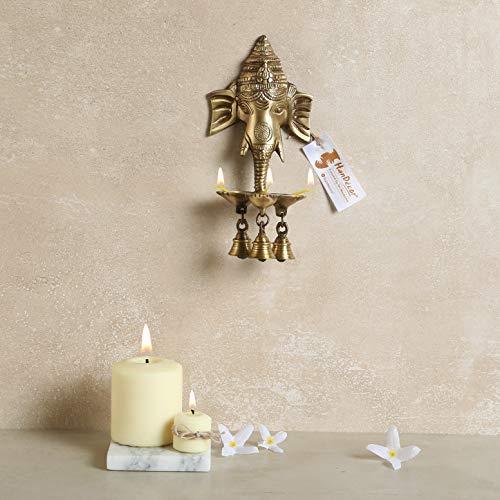 Two Moustaches Brass Ganesha Wall Hanging Deepak with Bells | Home Decor Diya | - Image 7