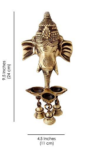 Two Moustaches Brass Ganesha Wall Hanging Deepak with Bells | Home Decor Diya | - Image 8
