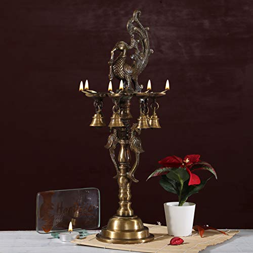 Two Moustaches Brass Peacock Deepak Stand (Brown, 7 X 7 X 18 Inches) - Image 2