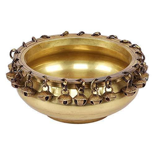 Two Moustaches Brass Urli Traditional Bowl with Bells Showpiece - Image 4