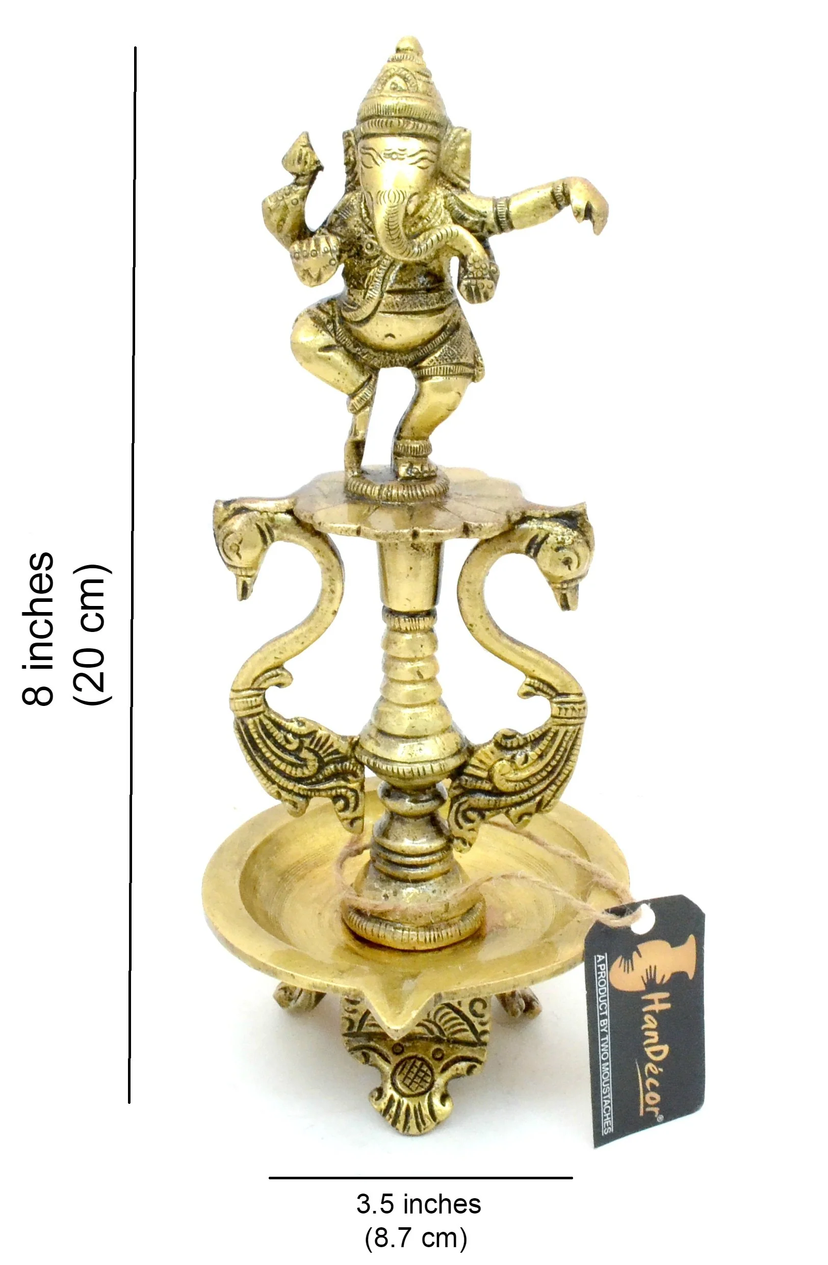 Two Moustaches Dancing Ganesha Brass Oil Diya with Base - Image 2