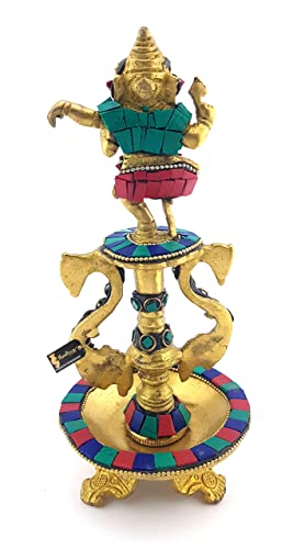 Two Moustaches Dancing Ganesha Gemstone Work Brass Oil Diya - Image 4