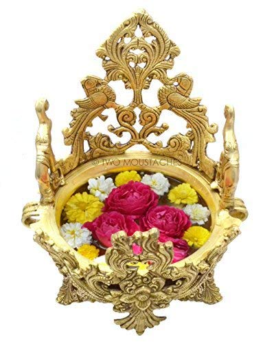 Two Moustaches Elephant & Peacock Design Brass Urli Traditional Bowl 11 Inches Showpiece | Home Decor |