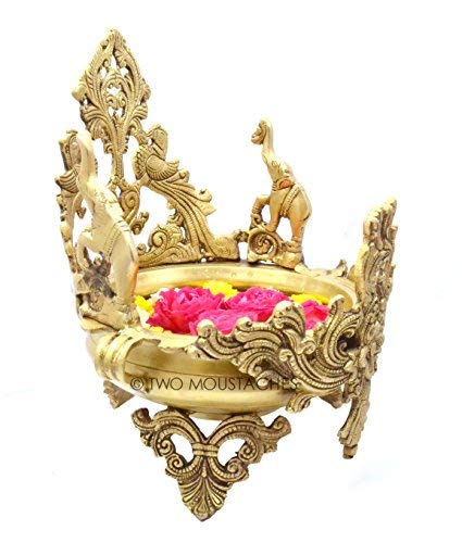 Two Moustaches Elephant & Peacock Design Brass Urli Traditional Bowl 11 Inches Showpiece | Home Decor | - Image 2