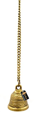 Two Moustaches Ethnic Indian Handcrafted Brass Temple Hanging Bell with Chain - Image 2