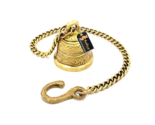 Two Moustaches Ethnic Indian Handcrafted Brass Temple Hanging Bell with Chain - Image 3