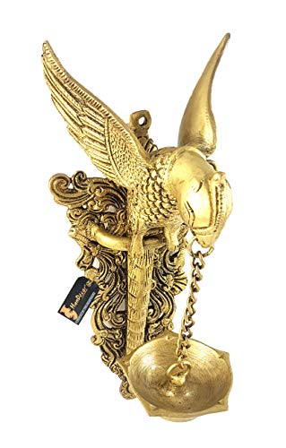Two Moustaches Parrot Design Brass Wall Hanging Diya (Golden, Pack of 1) - Image 4