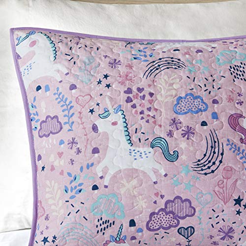 Urban Habitat Kids Lola Reversible Cotton Unicorn Floral Flower Botanical Printed Embroidered Pillow Soft Down Alternative Hypoallergenic Season Coverlet Quilts Bedding-Set, Full/Queen, Pink - Image 10