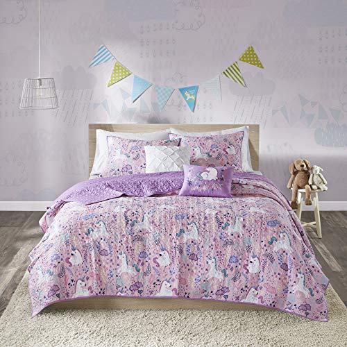Urban Habitat Kids Lola Reversible Cotton Unicorn Floral Flower Botanical Printed Embroidered Pillow Soft Down Alternative Hypoallergenic Season Coverlet Quilts Bedding-Set, Full/Queen, Pink - Image 11