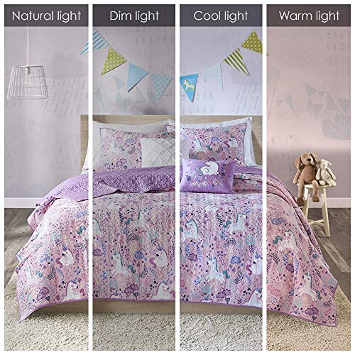 Urban Habitat Kids Lola Reversible Cotton Unicorn Floral Flower Botanical Printed Embroidered Pillow Soft Down Alternative Hypoallergenic Season Coverlet Quilts Bedding-Set, Full/Queen, Pink - Image 12