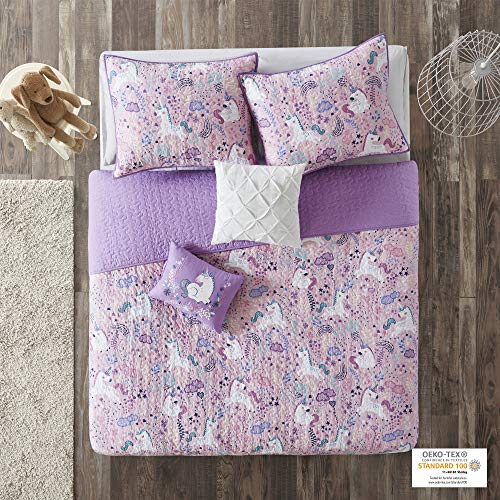 Urban Habitat Kids Lola Reversible Cotton Unicorn Floral Flower Botanical Printed Embroidered Pillow Soft Down Alternative Hypoallergenic Season Coverlet Quilts Bedding-Set, Full/Queen, Pink - Image 13