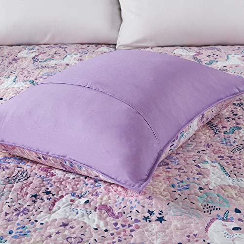 Urban Habitat Kids Lola Reversible Cotton Unicorn Floral Flower Botanical Printed Embroidered Pillow Soft Down Alternative Hypoallergenic Season Coverlet Quilts Bedding-Set, Full/Queen, Pink - Image 4