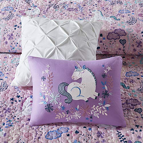 Urban Habitat Kids Lola Reversible Cotton Unicorn Floral Flower Botanical Printed Embroidered Pillow Soft Down Alternative Hypoallergenic Season Coverlet Quilts Bedding-Set, Full/Queen, Pink - Image 6