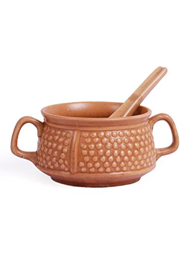 VarEesha Ceramic Brown Microwave Safe Soup Bowls with Spoons Set - Image 6
