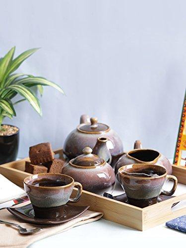 VarEesha Stoneware Tea Pot with Cups Morning Set, Brown
