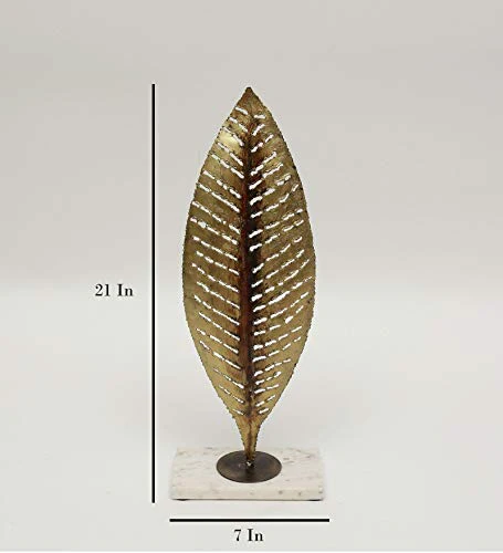 Vedas Exports Gold Iron Nami Leave Small Table Top Showpiece Home Décor (Size 7 x 21 inches) - Image 8