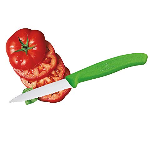 Victorinox Kitchen Knife, Stainless Steel Swiss Made Vegetable Cutting and Chopping Knife, Serrated Edge, 8 cm, Green - Image 3