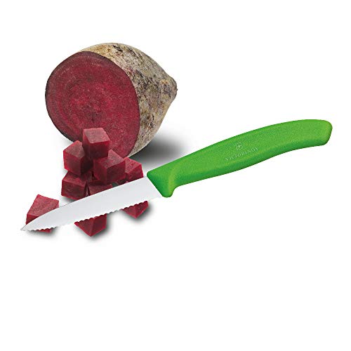 Victorinox Kitchen Knife, Stainless Steel Swiss Made Vegetable Cutting and Chopping Knife, Serrated Edge, 8 cm, Green - Image 5