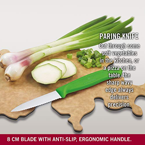Victorinox Kitchen Knife, Stainless Steel Swiss Made Vegetable Cutting and Chopping Knife, Serrated Edge, 8 cm, Green - Image 6