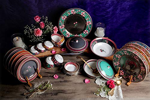 Vikas Khanna By Celeste Moksha Ceramic Dinner Set, Décor Settings, 24 K Gold Plated, Color- Charcoal Black - Image 2
