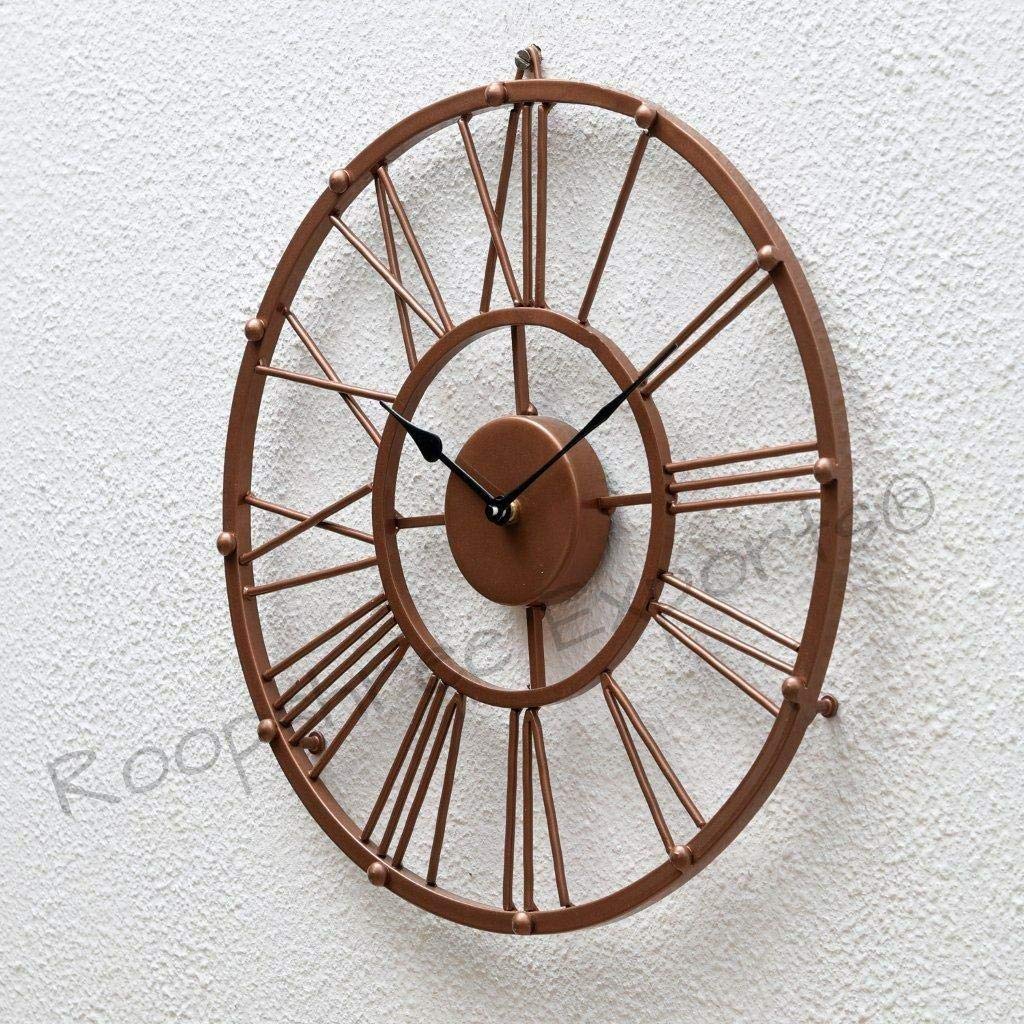Vintage Clock Iron Hand-Crafted Large Copper Wall Clock (38 x 38 cm)