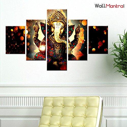 WallMantra Sri Ganesha Indian Hindu Spiritual Painting / 5 Pieces Canvas Print Wall Hanging/Stretched and Framed on Wood / 44" W x 24" H/Home Decor for Living Room, Bedroom, Office Decoration - Image 4