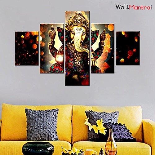 WallMantra Sri Ganesha Indian Hindu Spiritual Painting / 5 Pieces Canvas Print Wall Hanging/Stretched and Framed on Wood / 44" W x 24" H/Home Decor for Living Room, Bedroom, Office Decoration - Image 5